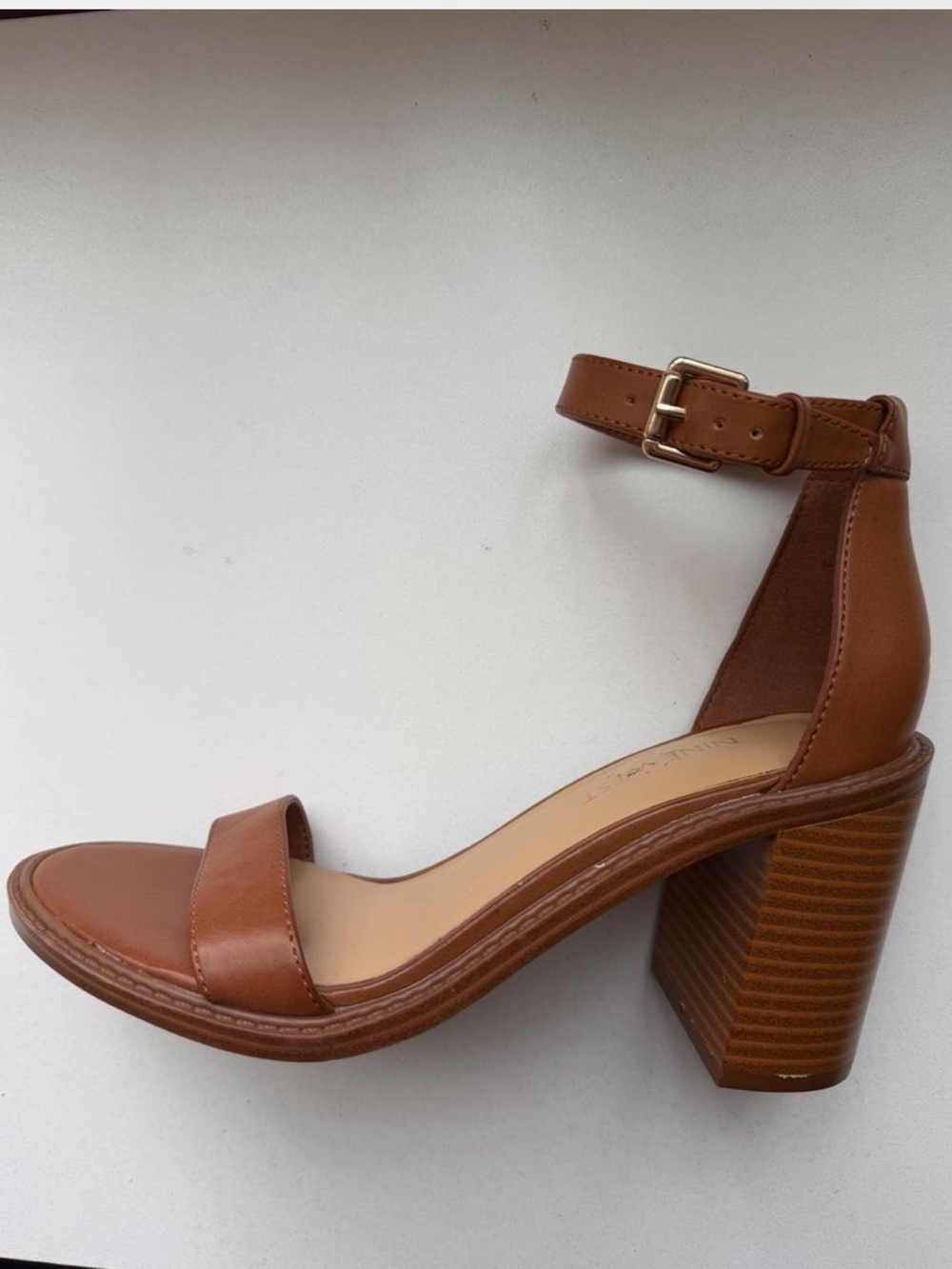 Classic Nine West Tan Ankle-Strap Block Heel Sandals - Women